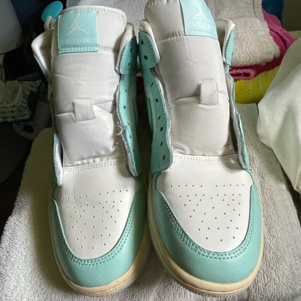 Jordan Women's Aqua and Beige Sneakers - Picture 6 of 7